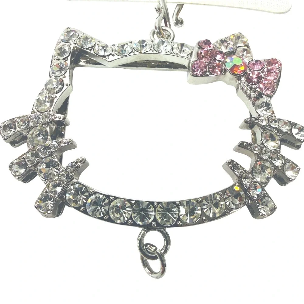 Hello‎ Kitty Pendant Photo Frame Charm Rhinestone Bow Pink Silver